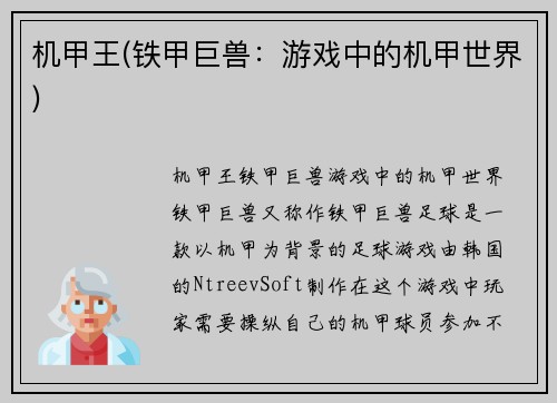 机甲王(铁甲巨兽：游戏中的机甲世界)